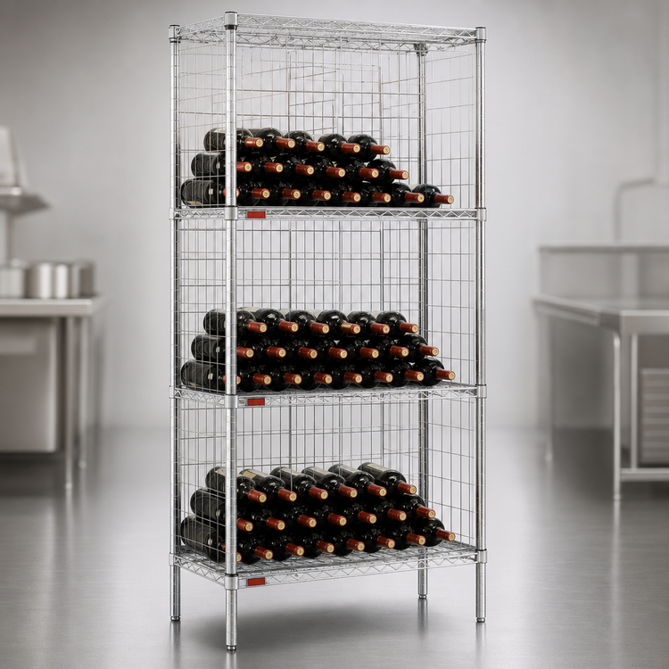 Product image #3 for Eagle Group 3-Tier Bulk Wine Shelf Unit, 48 W x 14 D x 74 H, Chrome Finish, 240 Bottle Capacity