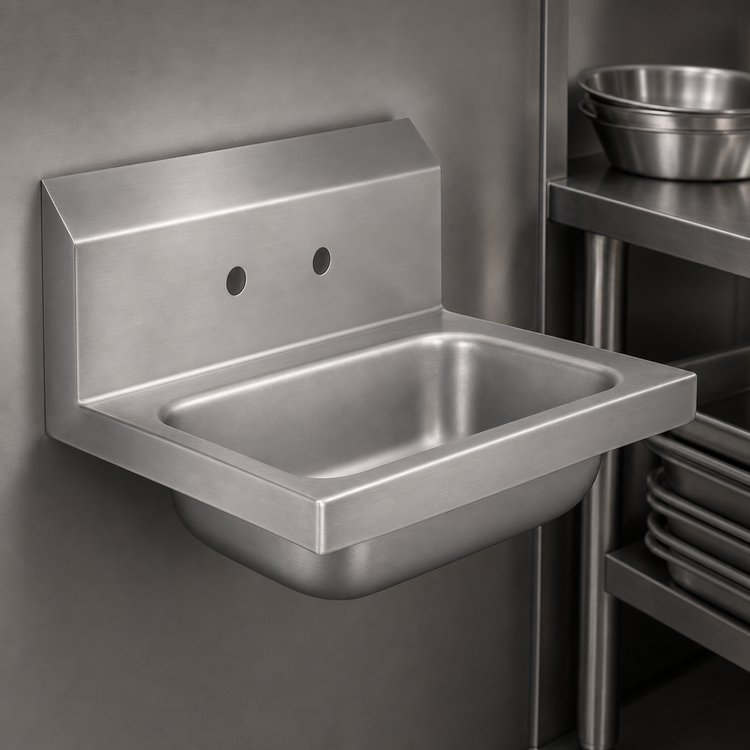 Product image #3 for BK Resources Wall-Mount Stainless Steel Hand Sink with 14 x 10 x 5 Bowl and 4" O.C. Splash Mount Holes