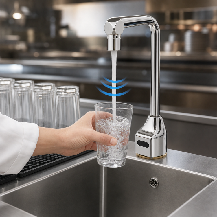 Product image #3 for ChekPoint Electronic Sensor Glass Filler with Water Filtration Kit, 8-Inch High-Arc Rigid Gooseneck, Single-Hole Deck Mount, Chrome-Plated Brass