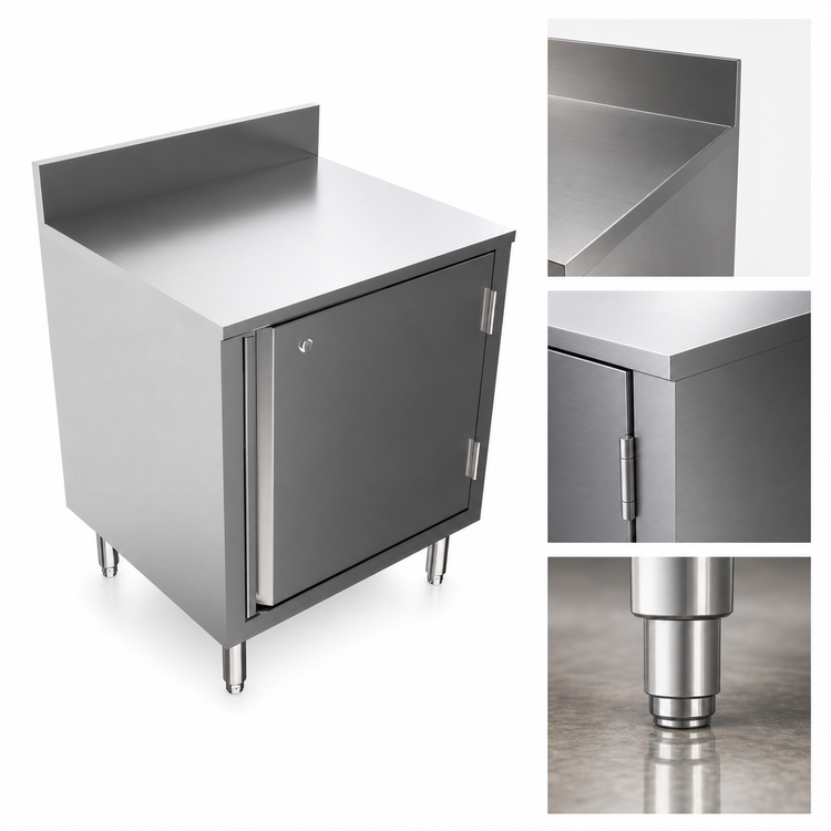 Product image #4 for BK Resources Well Series Stainless Steel Underbar Cabinet with Hinged Locking Door and Adjustable Legs