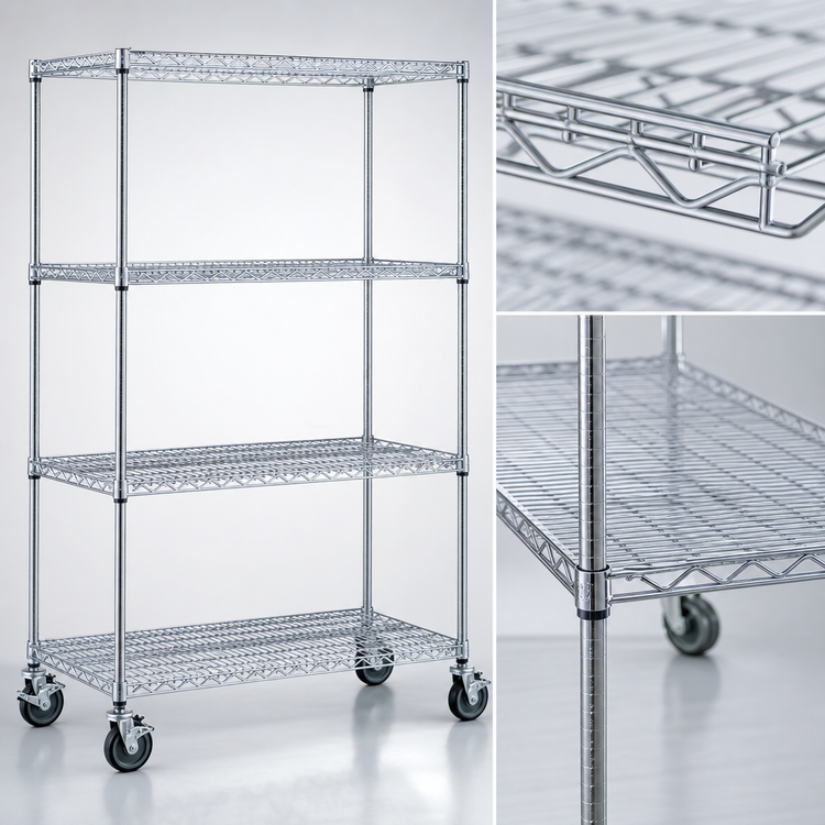 Product image #3 for Eagle Group 4-Tier Chrome Wire Dolly Truck with 60-Inch Shelves and Swivel/Brake Casters