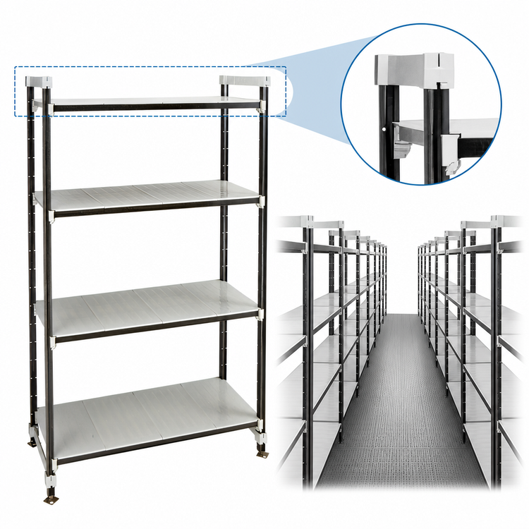 Product image #3 for Cambro Camshelving Elements XTRA High Density Top Rail Stationary Starter Unit, 24 x 36 x 81 Inch, 4-Shelf Solid, Speckled Gray