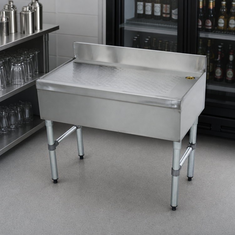 Product image #3 for Advance Tabco Special Value Series Free-Standing Underbar Drainboard with 4-Inch Backsplash, 24 x 21 x 33 Inches
