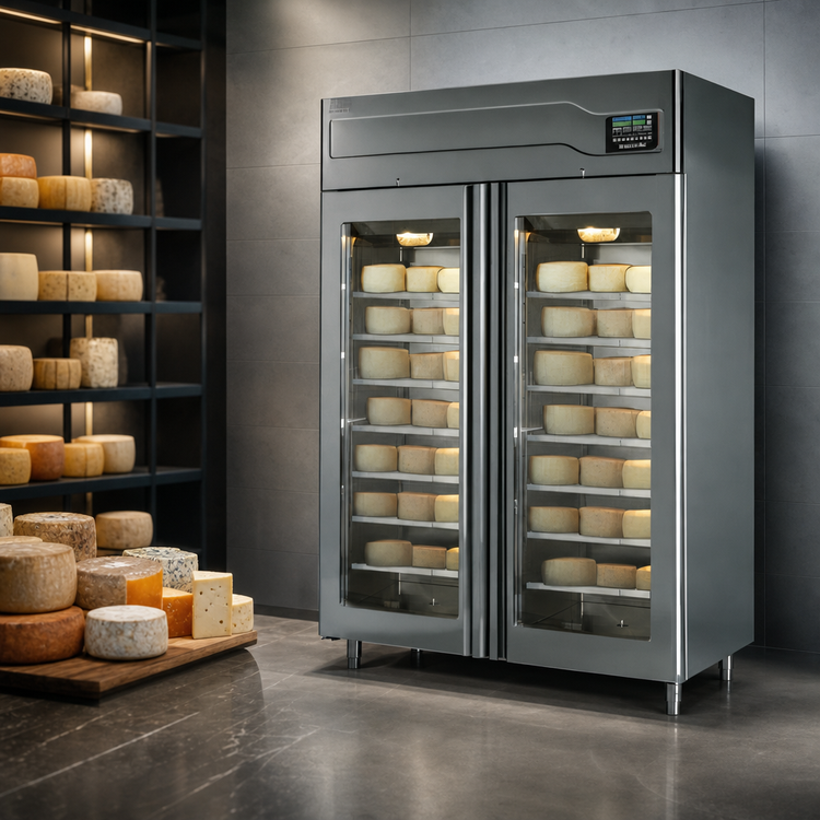 Product image #3 for Affinacheese 2-Section Reach-In Cheese Drying Cabinet with Top-Mounted Self-Contained Refrigeration, 440 lb Capacity