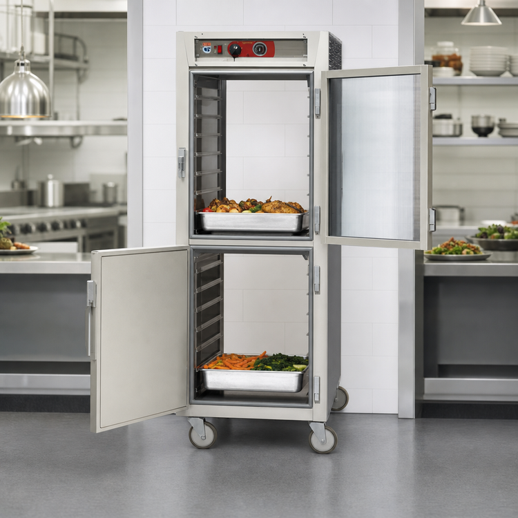 Product image #3 for Metro C5 6 Series Mobile Full-Height Pass-Thru Heated Holding Cabinet with Dutch Double-Pane Tempered Glass and Dutch Solid Doors