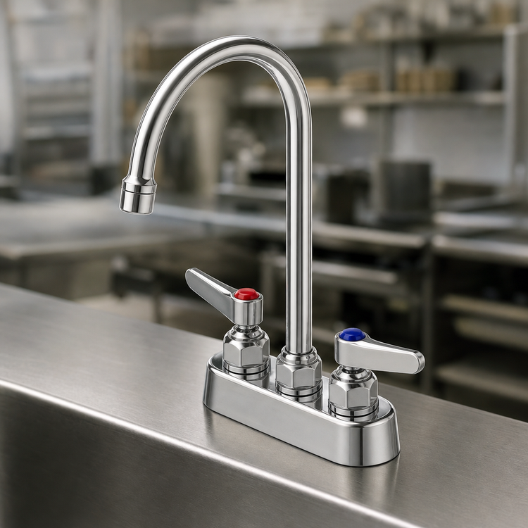 Product image #3 for T&S Brass Deck-Mount Workboard Faucet with Gooseneck Spout, 4-Inch Centers, 2-Inch IPS Shanks
