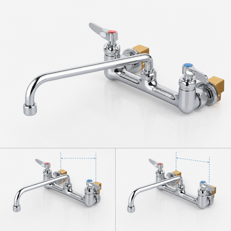 Product image #3 for T&S Brass Wall Mount Double Pantry Mixing Faucet with 14-Inch Swing Nozzle