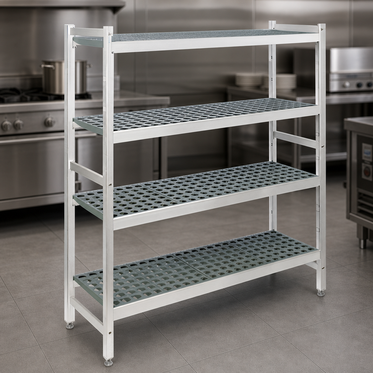 Product image #3 for Fermostock 4-Tier Stationary Starter Polymer Shelving Unit, 68"W x 14"D x 66"H, Gray