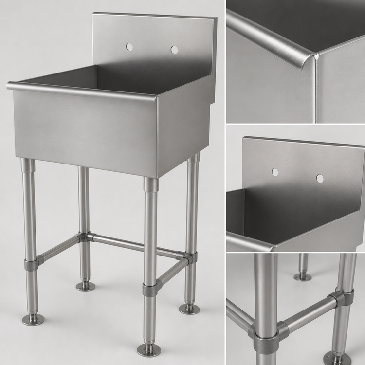 Product image #3 for Advance Tabco Freestanding 16-Gauge 304 Stainless Steel Service Sink with Splash-Mount Faucet Provision