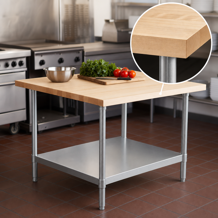 Product image #3 for Eagle Group 48 Inch x 30 Inch Hardwood Top Work Table with Galvanized Undershelf