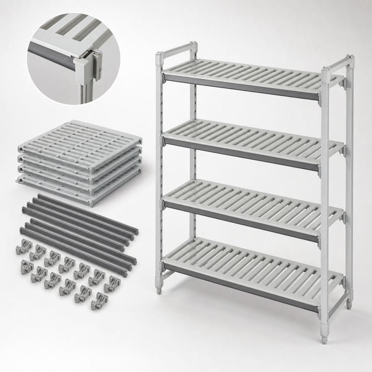 Product image #3 for Cambro Camshelving Elements XTRA 24" x 42" Vented Universal Shelf Kit, 4-Shelf, Speckled Gray