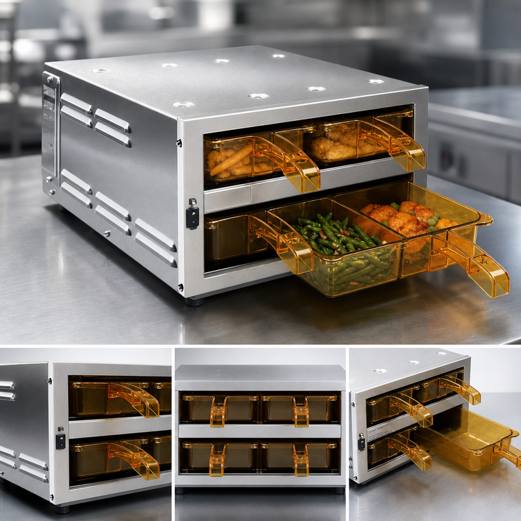 Product image #3 for Henny Penny MPC22.06 Countertop Modular Heated Holding Cabinet with 4 Drawer Pans, 2 Tiers, 230V/50Hz