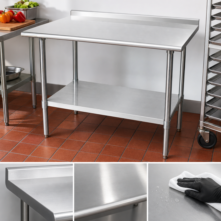 Product image #3 for Eagle Budget Series 48" x 24" 430 Stainless Steel Work Table with 1-1/2" Rear Up-Turn and Adjustable Undershelf