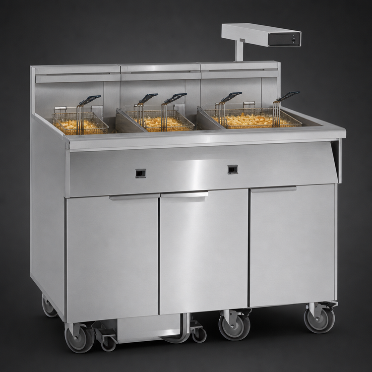 Product image #3 for Imperial 4-Battery Electric Floor Fryer, 75 lb. Capacity Each, Built-In Filter System and Dump Station