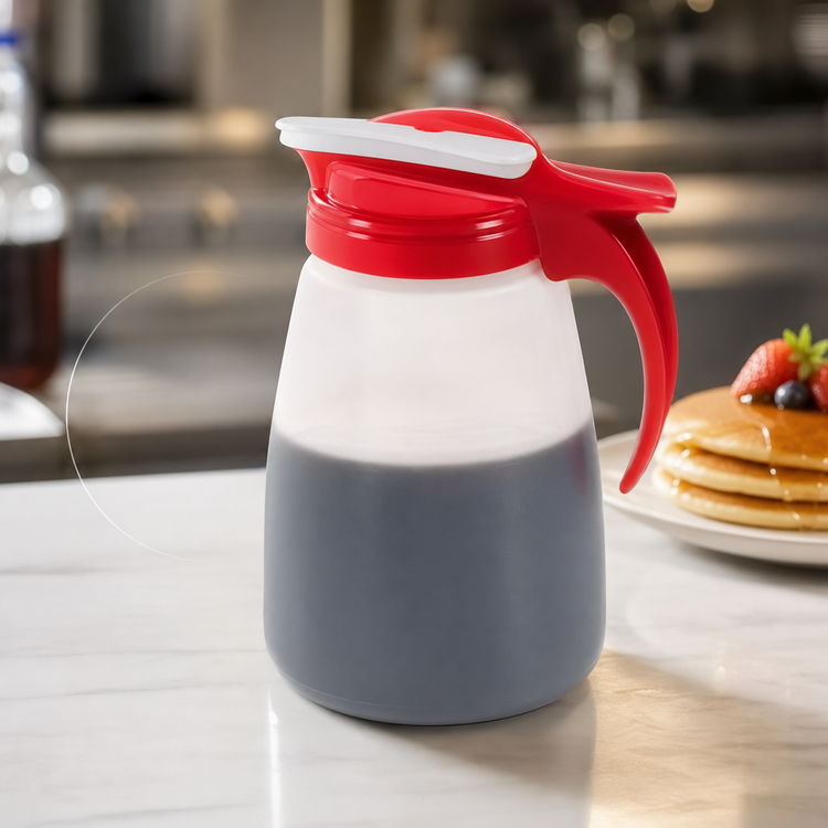 Product image #3 for Vollrath Dripcut 32 oz Syrup Server with White Polyethylene Jar and Red Plastic Top