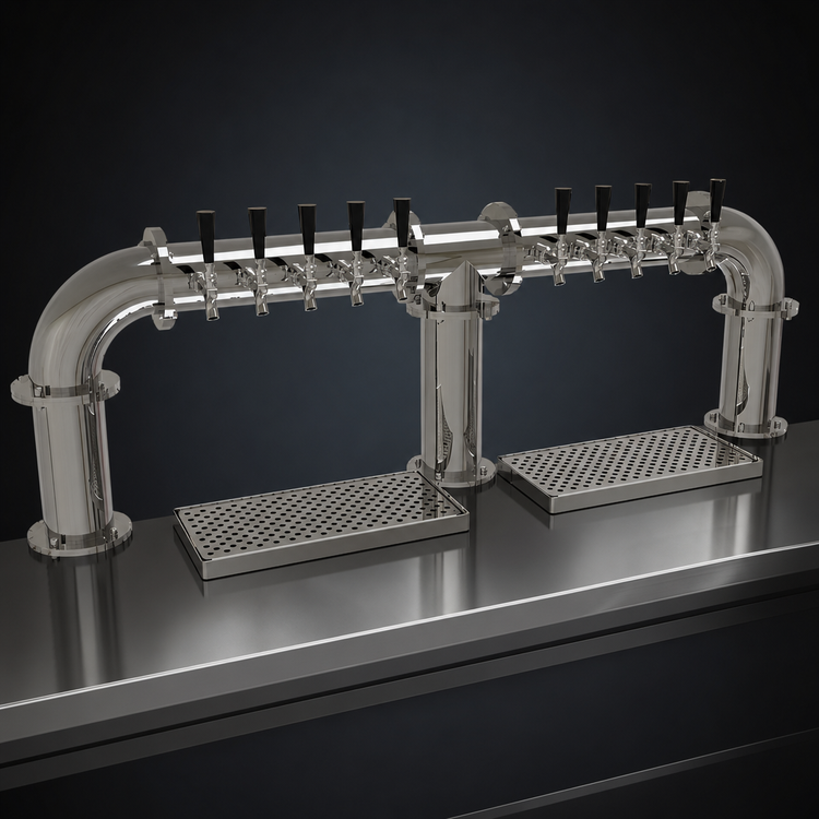 Product image #3 for Glastender 3-Column Pipe Bridge Countertop Draft Dispensing Tower, 10 Faucets, Air-Cooled, Mirror Finish