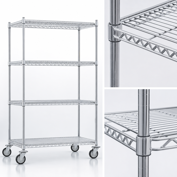 Product image #3 for Eagle Group Chrome 4-Tier 36 x 24 Inch Wire Shelving Dolly Truck with 5-Inch Swivel Casters