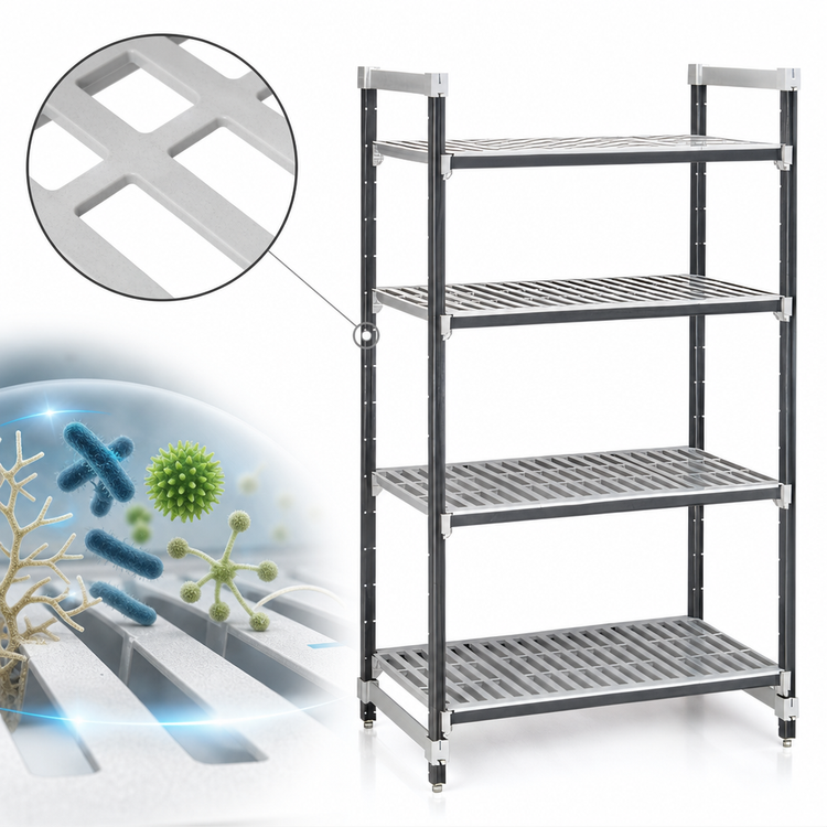 Product image #3 for Cambro Camshelving Elements XTRA 4-Tier Stationary Starter Unit, 24 x 36 x 72 Inches, Speckled Gray