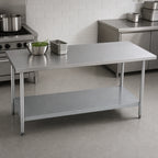 Thumbnail image #3 for Duke Manufacturing 416-3048 48" x 30" Stainless Steel Work Table, Flat Top, 16-Gauge 400 Series Top, Galvanized Undershelf
