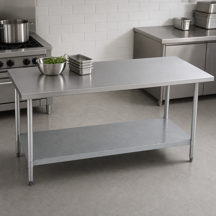Product image #3 for 48 Inch x 30 Inch Stainless Steel Top Work Table with Galvanized Undershelf and Posts, 36 Inch High
