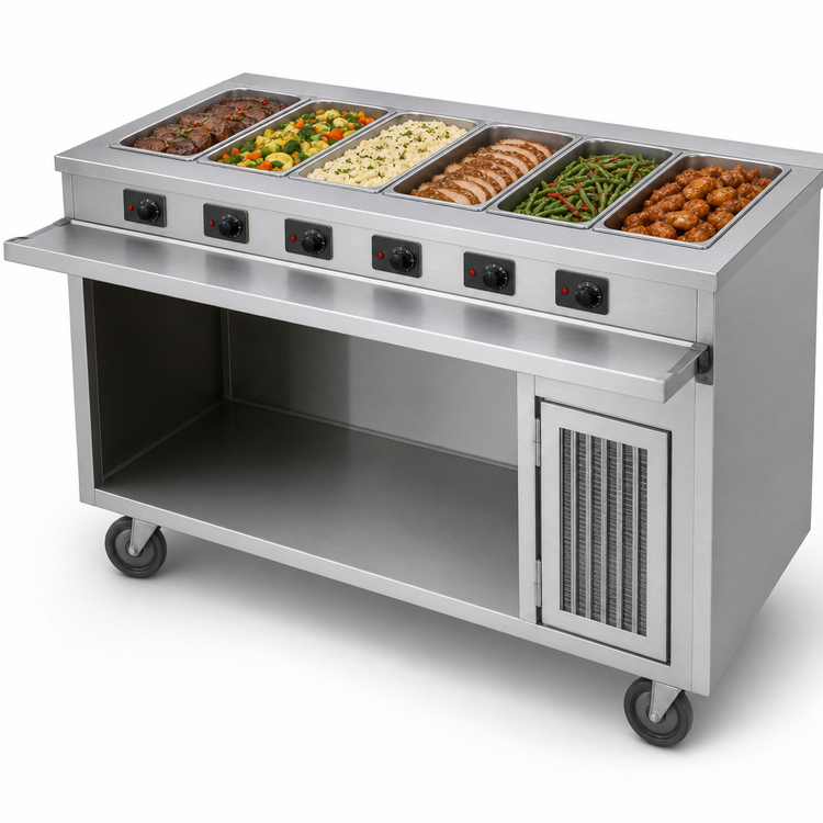 Product image #3 for Randell RANFG HTD-6S 86-Inch Mobile Electric Hot Food Table with Open Storage Base, 6 Wells