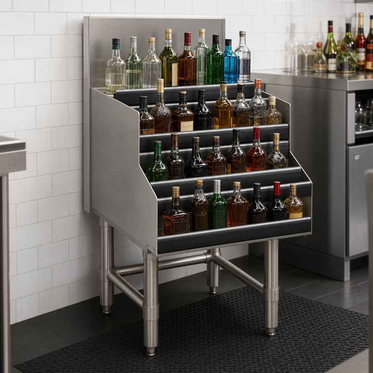 Product image #3 for Spec-Bar 30-Inch Wide x 29-Inch Deep Liquor Bottle Display Unit, Single Speed Rail Alignment, 4-Step Open Design