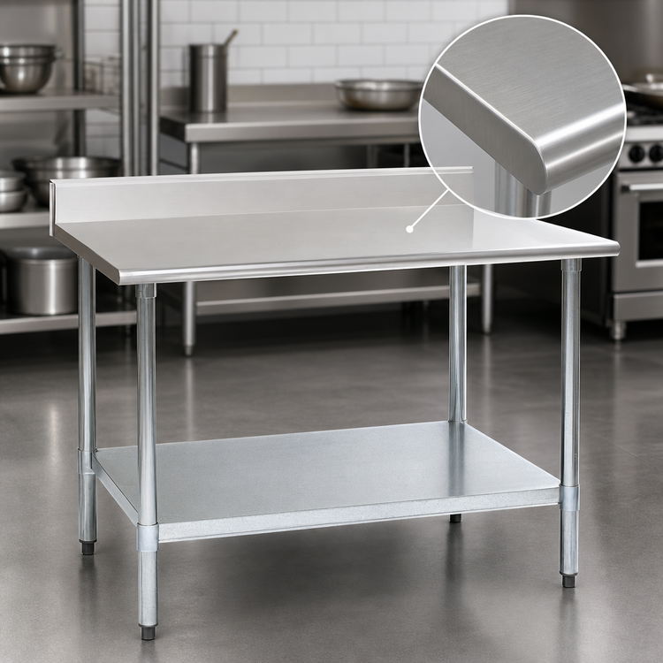Product image #3 for Spec-Master 72" x 30" Stainless Steel Work Table with 4-1/2" Backsplash and Adjustable Galvanized Undershelf