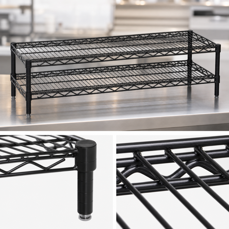 Product image #3 for QuadTruss Front Case Merchandise Wire Shelving Unit, 2-Tier, 60W x 14D x 14H, Black Epoxy