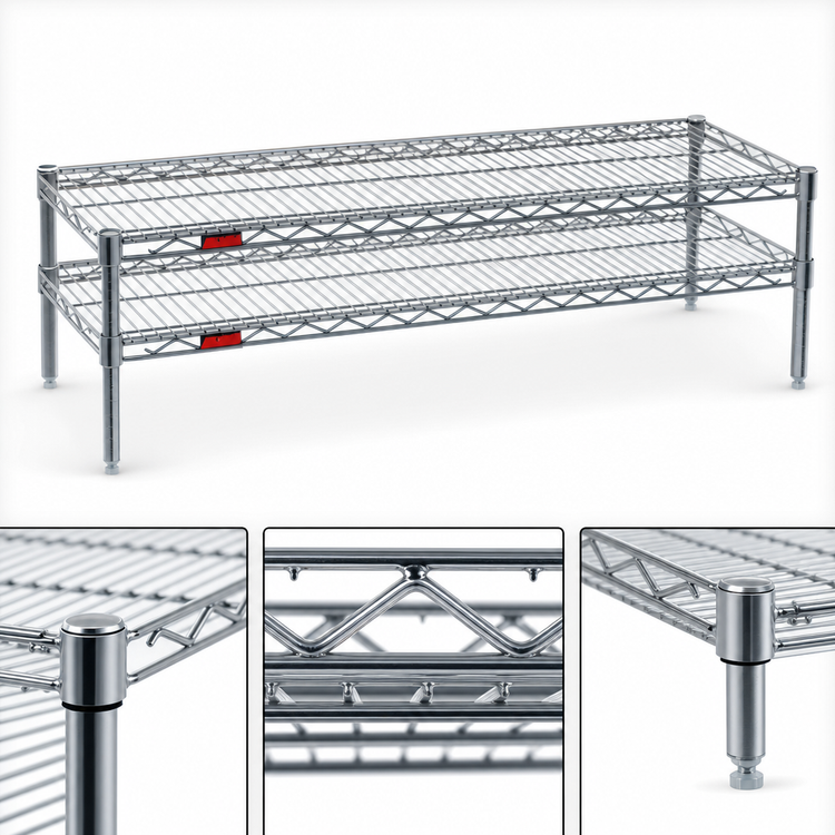 Product image #3 for Eagle Group QuadTruss 2-Tier Front Case Merchandise Wire Shelving Unit, 24 x 14 x 14 Inches, Chrome Finish
