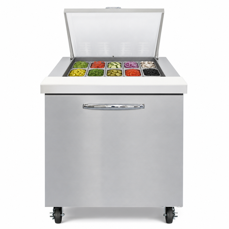 Product image #3 for Continental Mighty Top 32-Inch Sandwich Prep Table Refrigerator, 12-Pan Top, Solid Door