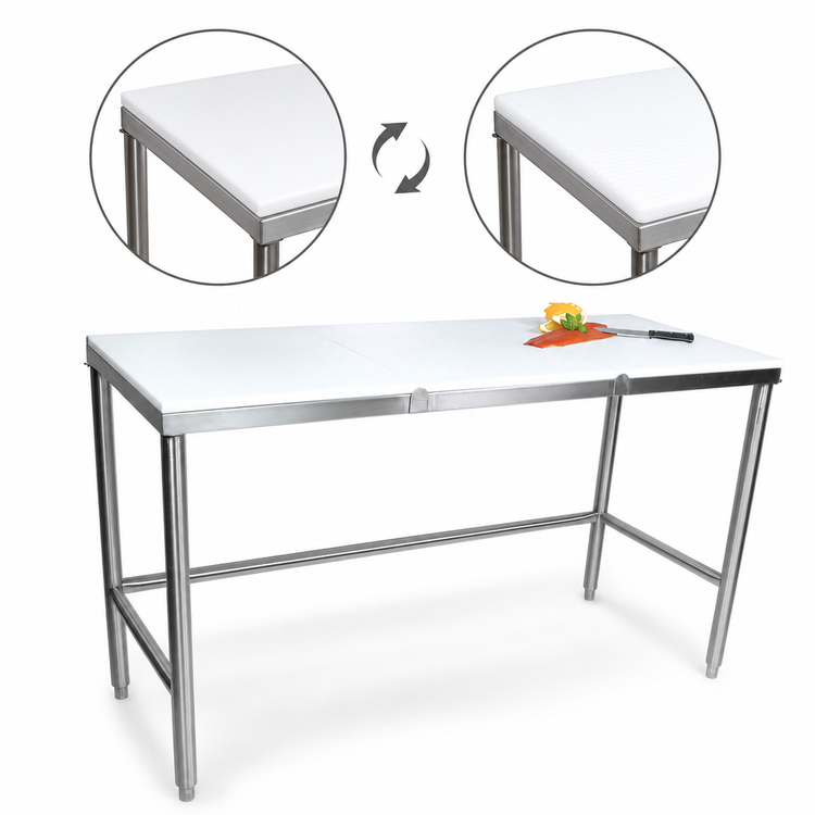 Product image #3 for John Boos 72-Inch x 36-Inch Reversible Poly Top Trimming Table with Stainless Steel Legs