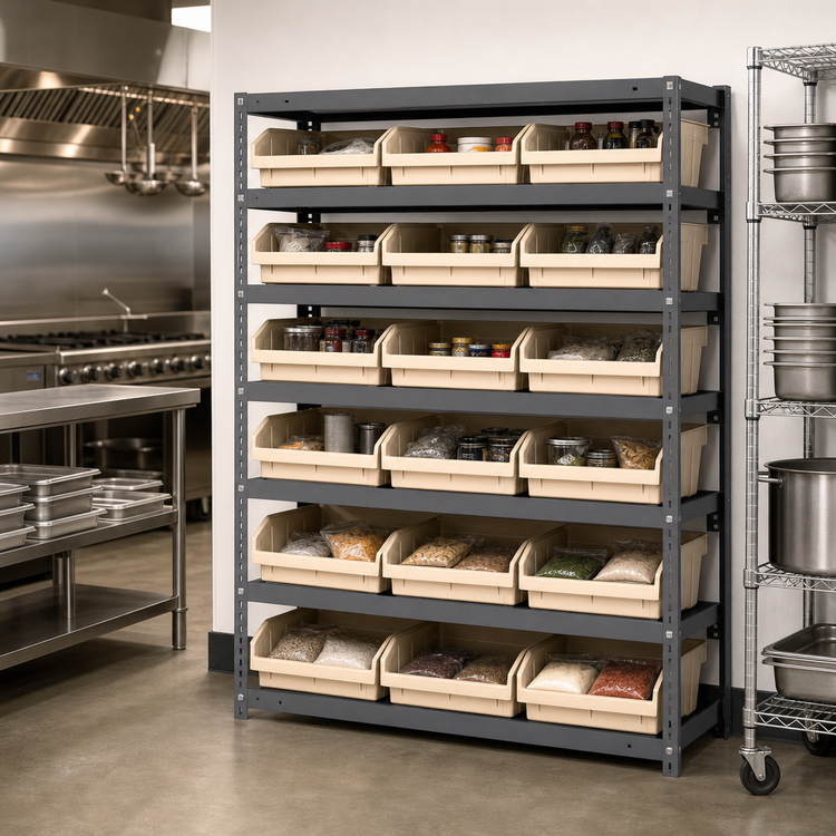 Product image #3 for Quantum Heavy-Duty Stationary Wire Shelving Unit with 7 Shelves and 18 Bins, 36"W x 18"D x 39"H