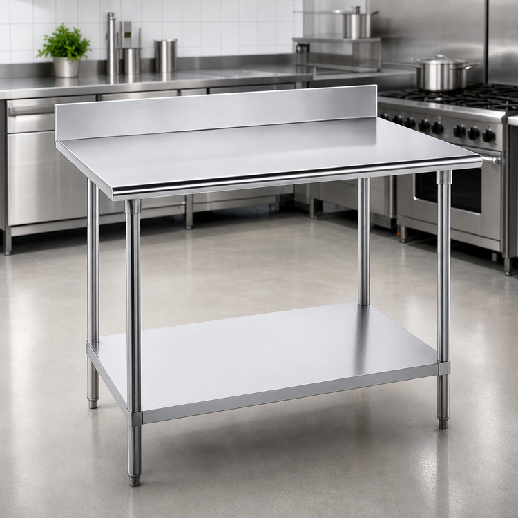Product image #3 for 120-Inch x 36-Inch Stainless Steel Work Table with 5-Inch Backsplash and Galvanized Undershelf