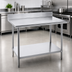 Thumbnail image #3 for 120-Inch x 36-Inch Stainless Steel Work Table with 5-Inch Backsplash and Galvanized Undershelf