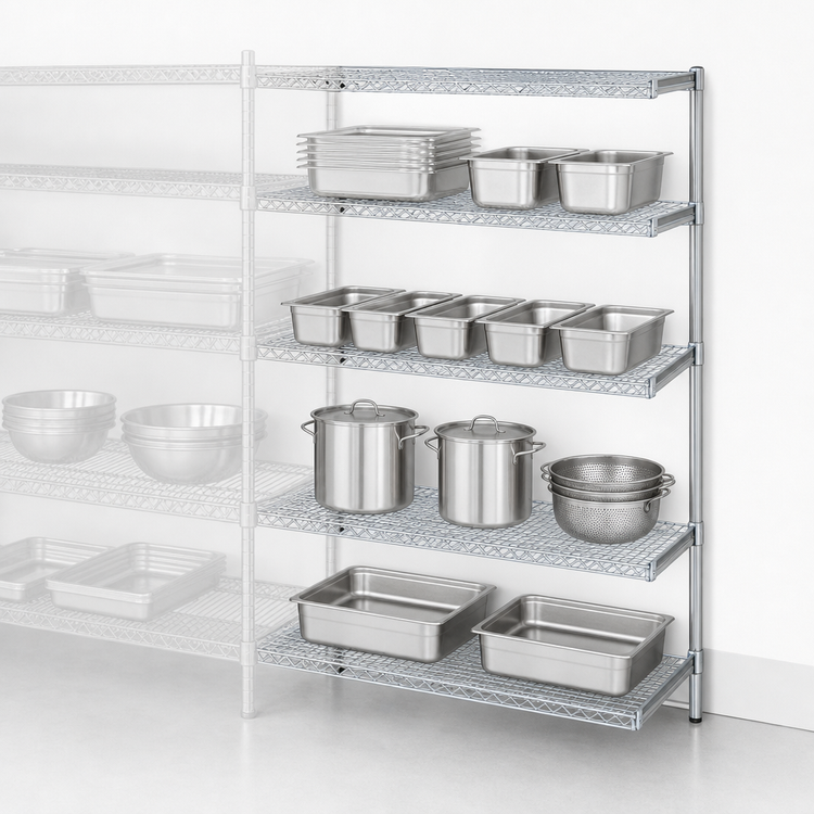 Product image #3 for Eagle Group 4-Tier Chrome-Plated Wire Add-On Shelving Unit, 42W x 21D x 63H