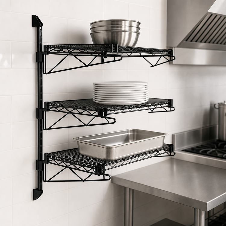 Product image #3 for Quantum Wall-Mount Cantilever Shelf Starter Unit, Black Epoxy Antimicrobial Finish
