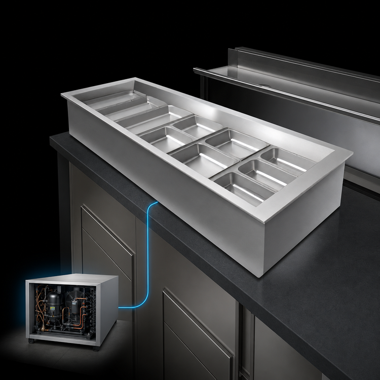 Product image #3 for Hatco Drop-In Refrigerated Cold Well, 6 Full-Size Pans, Top Mount, Remote Refrigeration