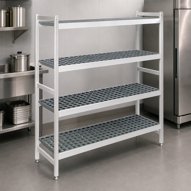 Product image #3 for Fermostock 4-Tier Perforated Starter Shelving Unit with Polymer Inserts, 64"W x 22"D x 71"H