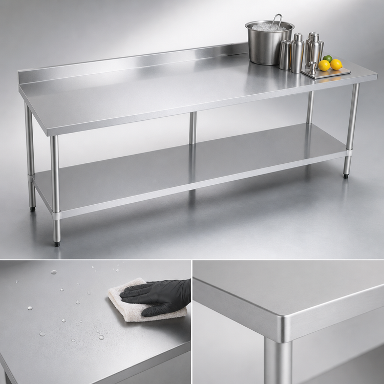 Product image #3 for Sapphire 108-Inch Stainless Steel Underbar Worktable with 5-Inch Backsplash and Undershelf