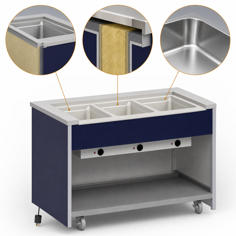 Product image #3 for Atlas Metal INFIH-OT-5 Mobile Hot Food Unit, 5-Well, Open Cabinet Base