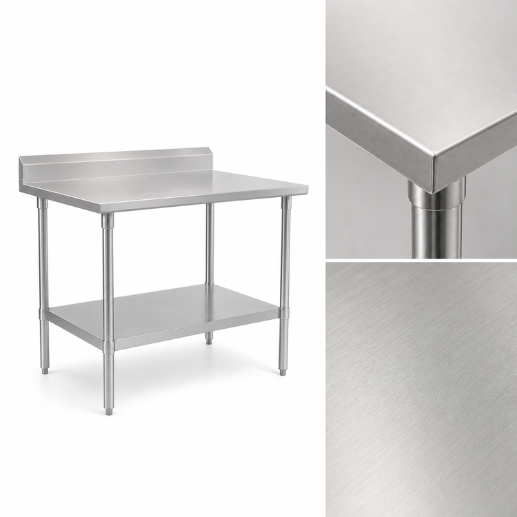 Product image #3 for John Boos Stallion 72" x 30" 16-Gauge Stainless Steel Top Work Table with 5" Backsplash and Galvanized Undershelf