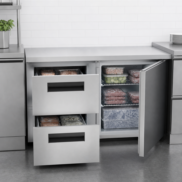 Product image #3 for Hoshizaki Steelheart 48-Inch Two-Section Undercounter Freezer with 2 Drawers and Solid Door, 12 Cu. Ft.