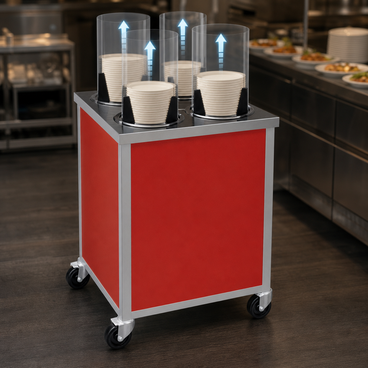 Product image #3 for Atlas Metal MEPD4H-6-1/2 Heated Mobile Plate Dispenser, Four Tube, 6-1/2 Inch Plate Capacity