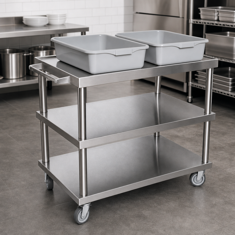 Product image #3 for Open 3-Shelf Utility Bus Cart, 430 Stainless Steel, 300 lb. Capacity
