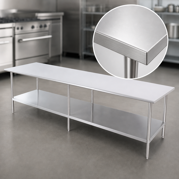 Product image #3 for Sapphire Manufacturing 120-Inch x 18-Inch 18-Gauge Stainless Steel Work Table with Adjustable Undershelf