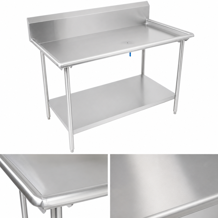 Product image #3 for John Boos Stainless Steel Sorting Table with 10-Inch Backsplash, Undershelf, and Adjustable Bullet Feet, 72-7/8-Inch x 30-3/8-Inch