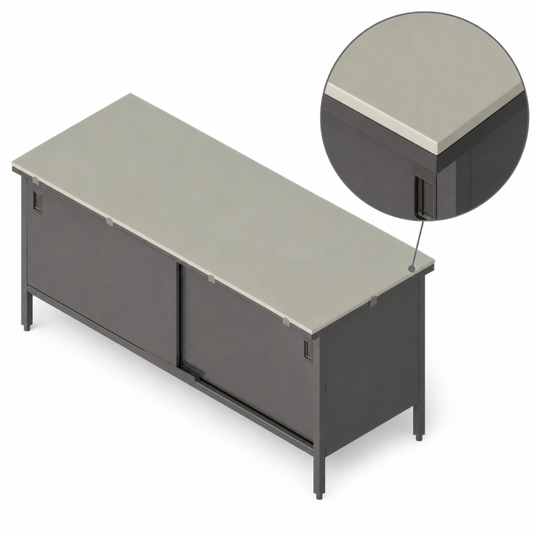 Product image #3 for John Boos 108-Inch x 30-Inch Enclosed Base Poly Top Work Table with Sliding Doors
