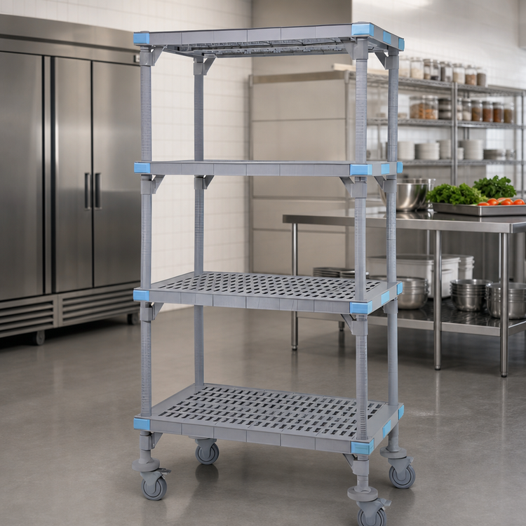Product image #3 for Millenia Mobile Polymer Shelving Starter Unit with 4 Open Grid Shelves, 42W x 18D x 86H