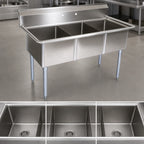 Thumbnail image #3 for John Boos E3S8-15-14-X 3-Compartment Stainless Steel Commercial Sink, 50-Inch, Galvanized Legs, 15 x 15 x 14-Inch Bowls, Boxed Backsplash