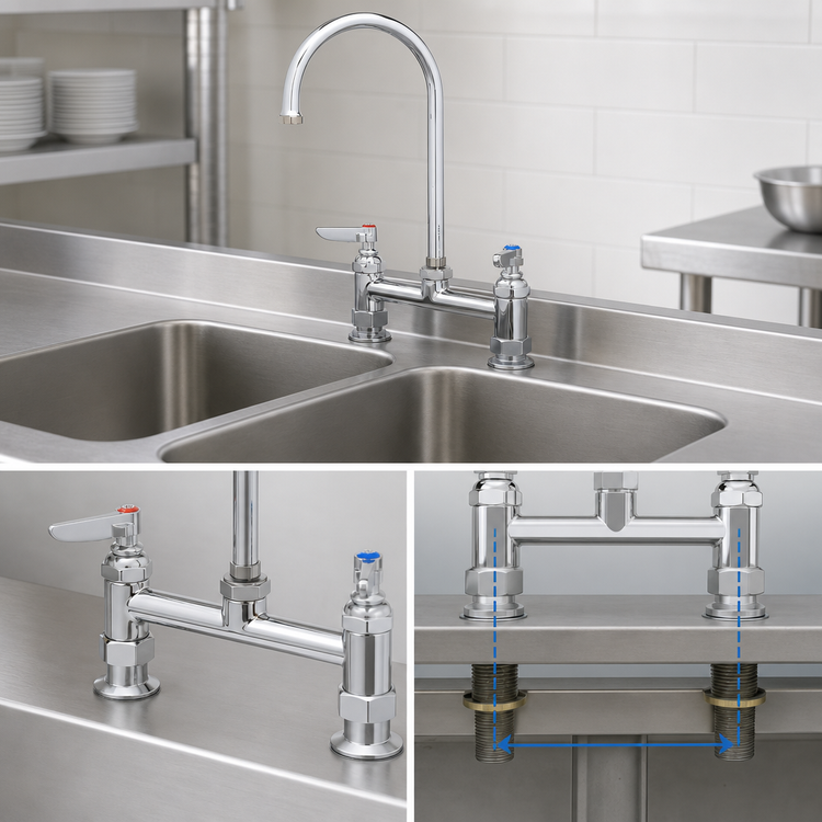 Product image #3 for T&S Brass B-0321-CC 8-Inch Center Deck Mount Mixing Faucet with 5-3/4-Inch Swivel Gooseneck